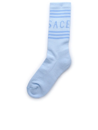 Shop Versace Woman  Light Blue Organic Cotton Socks