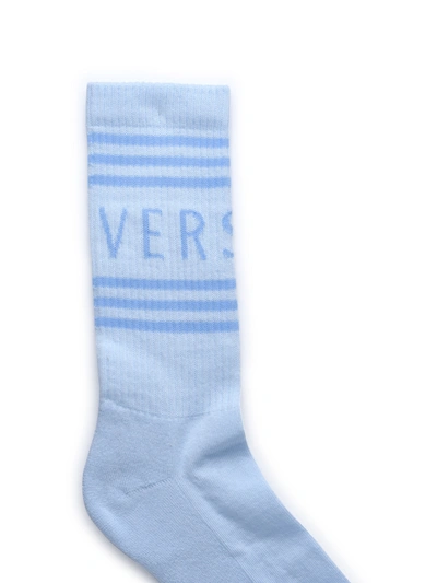 Shop Versace Woman  Light Blue Organic Cotton Socks