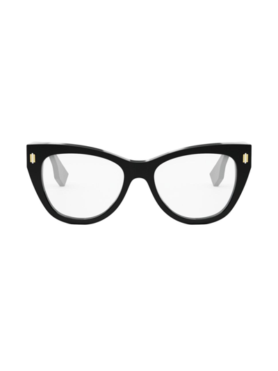 Shop Fendi Women's  Roma 53mm Round Eyeglasses In Shiny Black