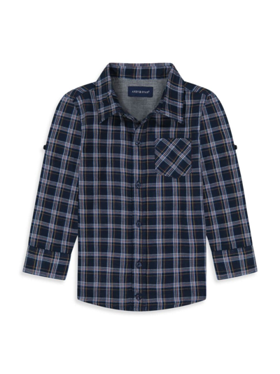 Shop Andy & Evan Little Boy's Two-faced Plaid Print Button-up Shirt In Navy