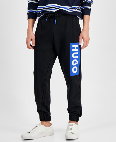 Hugo Boss Cotton-terry Tracksuit Bottoms With Logo Print In Black