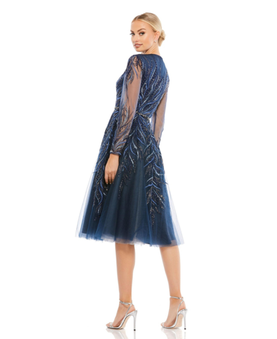 Shop Mac Duggal Women's Embellished Tea-length Illusion Cocktail Dress In Twilight