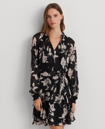 Shop Lauren Ralph Lauren Women's Floral Fit & Flare Dress, Regular & Petite In Black Multi