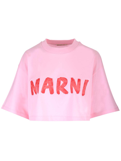 Shop Marni Cropped T-shirt In Rose