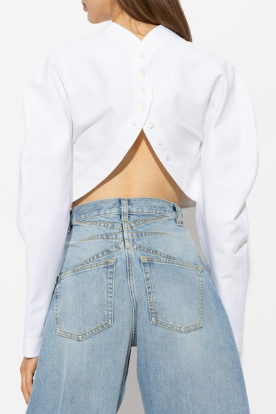Shop Alaïa Ala Cropped Top With Standing Collar In White