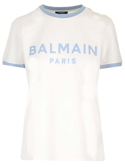 Shop Balmain Golden Buttons Detailed T-shirt In White