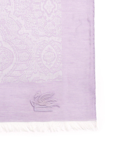 Shop Etro Logo Embroidered Scarf In Violet