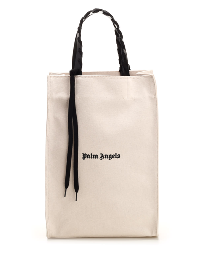 Shop Palm Angels Cotton Canvas Tote Bag In Natural Black