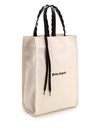 Shop Palm Angels Cotton Canvas Tote Bag In Natural Black