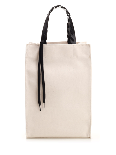 Palm Angels Canvas Logo Tote Bag In Natural Black