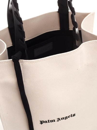 Shop Palm Angels Cotton Canvas Tote Bag In Natural Black
