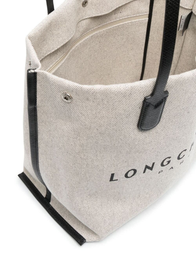 Shop Longchamp Essential Toile In Ecru