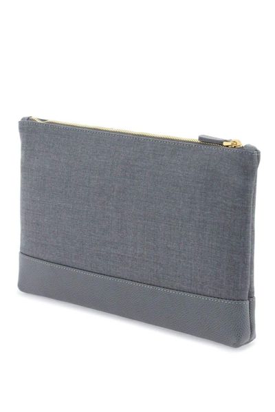 Shop Thom Browne 4-bar Zipped Clutch In Med Grey