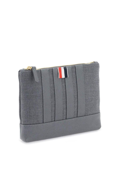 Shop Thom Browne 4-bar Zipped Clutch In Med Grey