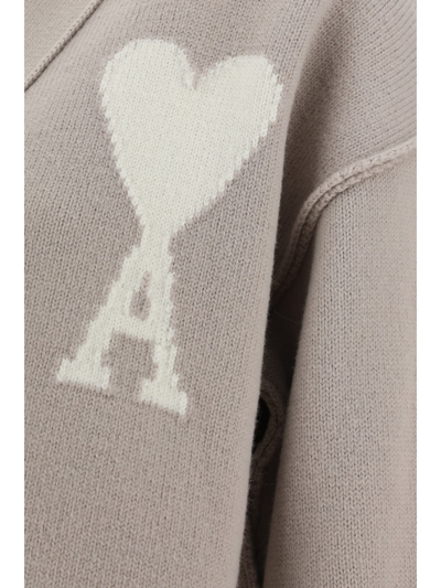 Shop Ami Alexandre Mattiussi Logo Detail Rib Trim Cardigan In Light Beige/off