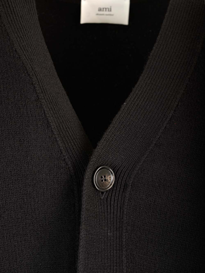Shop Ami Alexandre Mattiussi Logo Detail Rib Trim Cardigan In Black/red