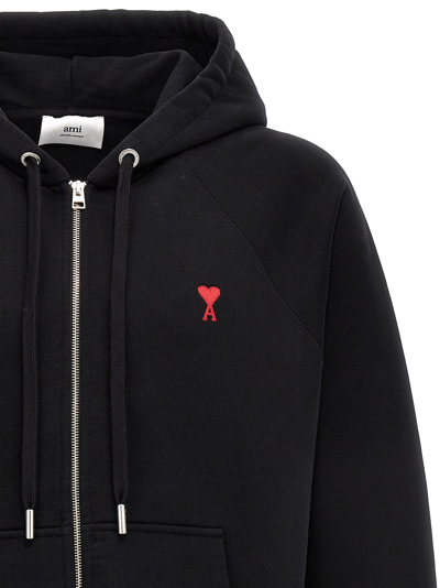 Shop Ami Alexandre Mattiussi Logo Embroidered Zip Hoodie In Black