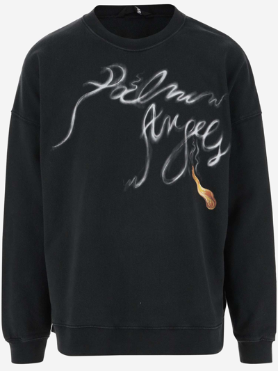 Shop Palm Angels Cotton Sweatshirt With Logo In Nero