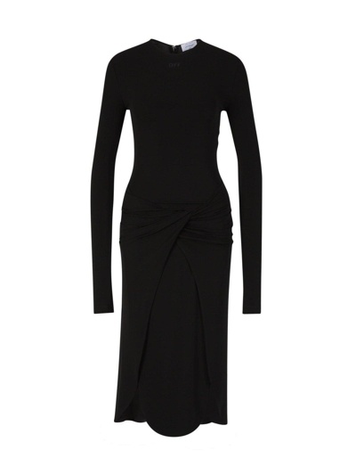 Shop Off-white Twist Detailed Long-sleeved Dress In Nero