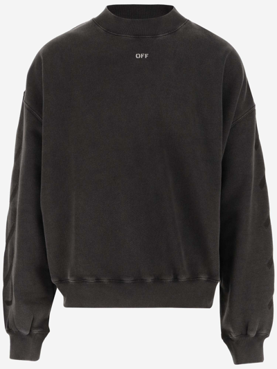 Shop Off-white Cotton Sweatshirt With Painted Print And Logo In Nero
