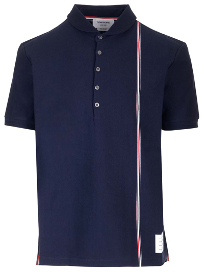 Shop Thom Browne Cotton Knit Polo Shirt In Navy