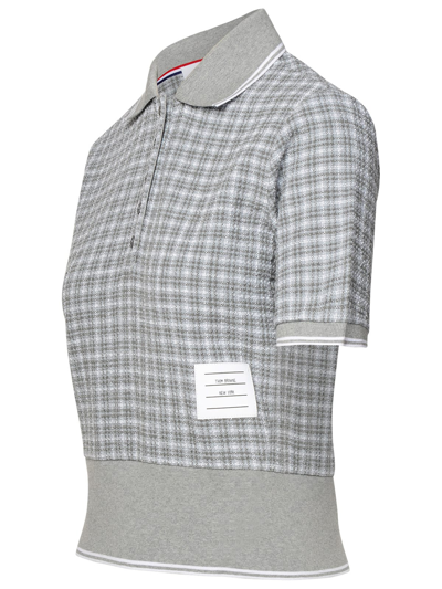 Shop Thom Browne Grey Cotton Blend Polo Shirt In Med Grey