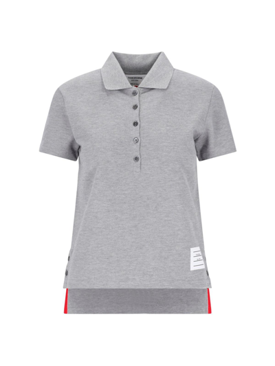Shop Thom Browne Polo Shirt With Tricolor Detail On The Back In Lt Grey