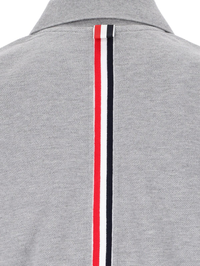 Shop Thom Browne Polo Shirt With Tricolor Detail On The Back In Lt Grey