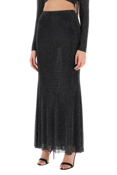 Shop Self-portrait High-waisted Rhinestone-embellished Maxi Skirt In Black