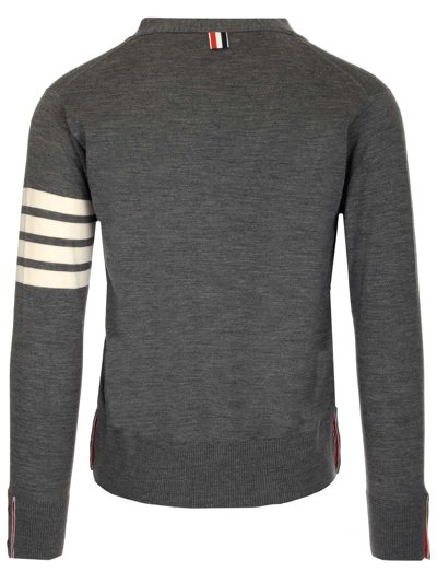 Shop Thom Browne Classic V-neck Cardigan In Med Grey