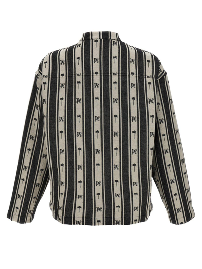 Shop Palm Angels Metal Frame Stripes Overshirt In Offwhite
