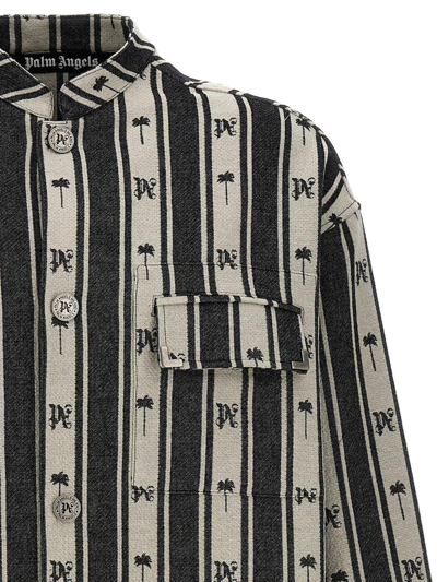 Shop Palm Angels Metal Frame Stripes Overshirt In Offwhite