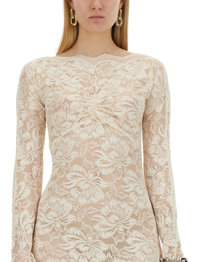 Shop Paco Rabanne Wrap Front Lace Floral Short Dress In Ivory