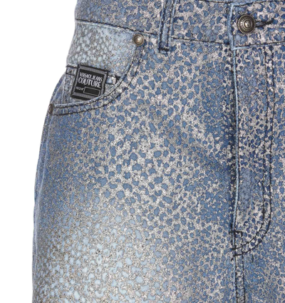 Shop Versace Jeans Couture Glitter Animalier Shorts In Blue