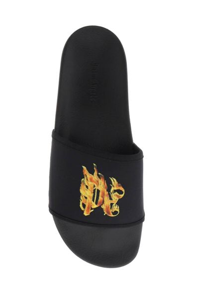 Shop Palm Angels Burning Monogram Slides In Arancione