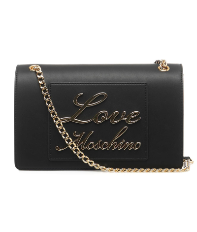 Shop Love Moschino Logo Lettering Chain Linked Shoulder Bag In Black