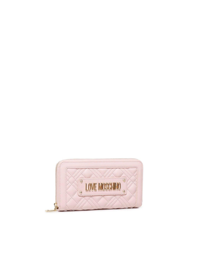 Shop Love Moschino Quilted Zip Around Wallet In Powder