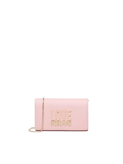 Shop Love Moschino Logo Lettering Chain Linked Crossbody Bag In Pink