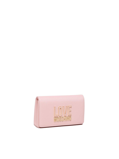 Shop Love Moschino Logo Lettering Chain Linked Crossbody Bag In Pink
