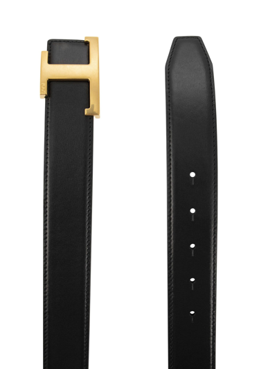 Shop Tod's Timeless Reversible T Leather Belt In Nero