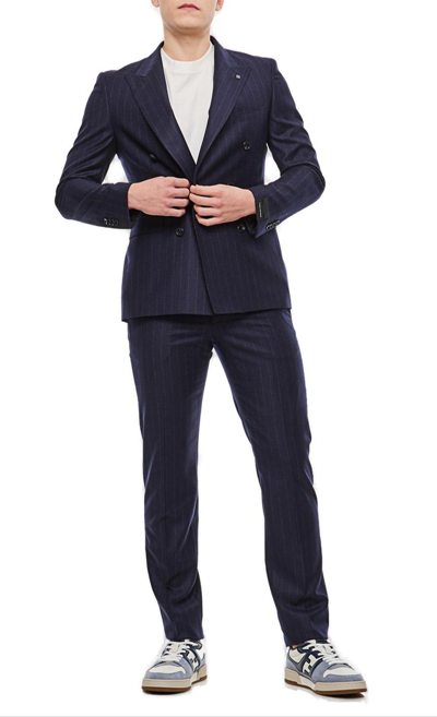 Shop Tagliatore Double-breasted Two-piece Suit Set In Blu