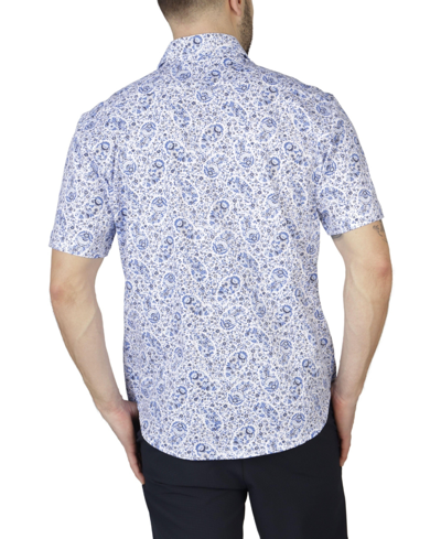 Shop Tailorbyrd Floral Paisley Knit Short Sleeve Shirt In Delft Blue