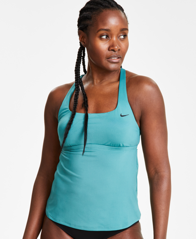 Shop Nike Women's Essential Square Neck Racerback Tankini Top In Bicoastal