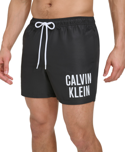 Shop Calvin Klein Men's Intense Power Modern Euro 5" Swim Trunks In Black