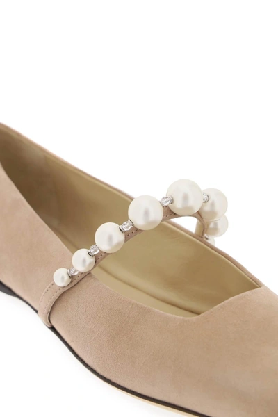 Shop Jimmy Choo Suede Leather Ballerina Flats With Pearl