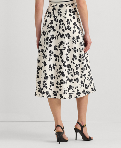 Shop Lauren Ralph Lauren Women's Printed Satin Midi Skirt In Cream,black