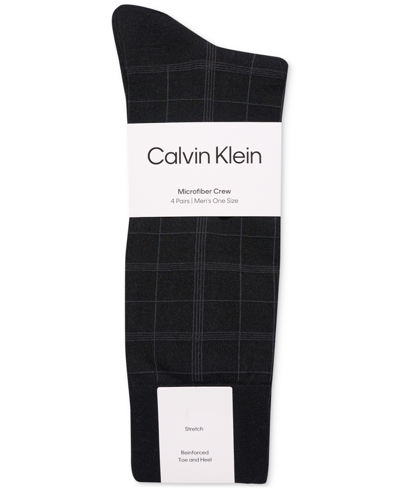 Shop Calvin Klein Men's Crew Length Microfiber Dress Socks, Assorted Patterns, Pack Of 4 In Black