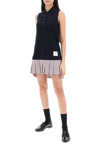 Shop Thom Browne Mini Polo Style Dress With Pleated Bottom.