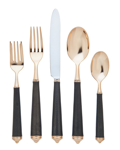 Shop Ricci Argentieri Leopardo Black And Rose Gold 5pc Flatware Set, Service For 1