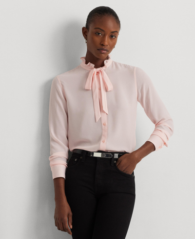 Shop Lauren Ralph Lauren Women's Ruffled Tie-neck Blouse In Pink Opal